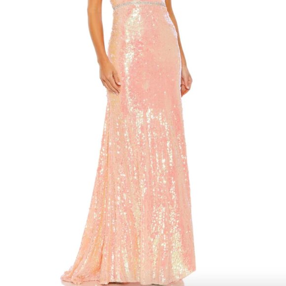 MAC DUGGAL SEQUIN STRAPLESS RHINESTONE WAIST CORAL GOWN sz 10 - Picture 4 of 9
